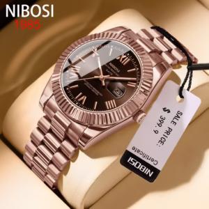 Relógio de Pulso NIBOSI Quartzo com Pulseira de Aço Inox/Militar