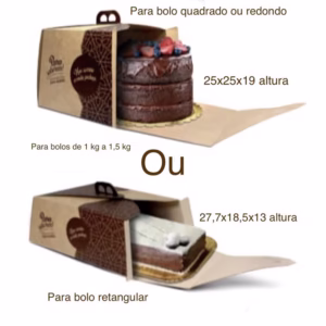 5 caixas para bolo 1 kg a 1,5 kg 25x25x19 ou 27x18x13 quadrado redondo retangular com alça Pris//