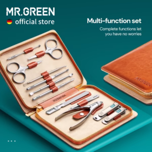 Conjunto Manicure Mr.Green 12 Em 1 Função Completa Kit Profissional Pedicure Aço Inoxidável Conjuntos Com Estojo De Couro Portátil Idéia Presente