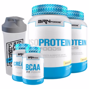 Kit 2x Whey Protein Iso Protein 900g + BCAA 100g + Creatina 100% Pura 100g + Coqueteleira BRN FOODS