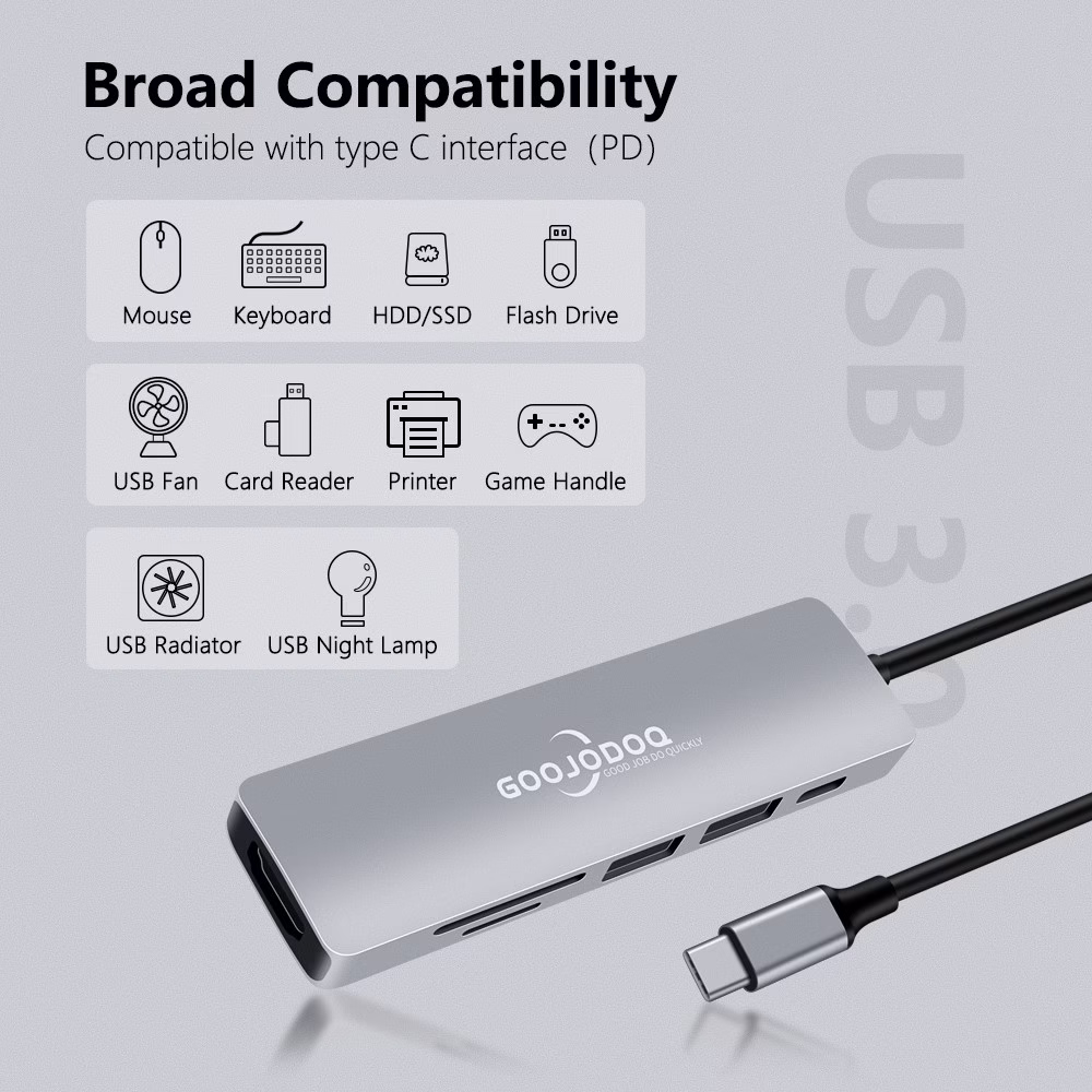 Goojodoq 6 Em 1 Usb Tipo C Hub Adaptador Leitor De Carrinho O Hdmi Usb C Parágrafo Usb 3.0 Para Macbook Pro - Imagem 2