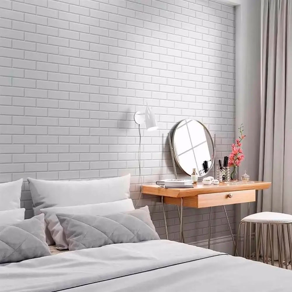 Papel De Parede Tijolinho Branco 3d Autoadesivo Vinílico 1,00 metro - Imagem 2