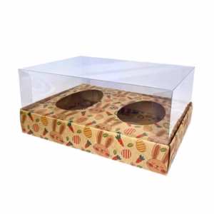 Caixa para Ovo de Páscoa Duplo 250 g - Kraft Coelhinhos - 1 unidade Pct. c/ 5 unds. - ASSK - Rizzo