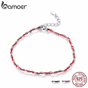 BAMOER Black&Red String And Chain Fashion Bracelet For Woman Authentic 925 Silver