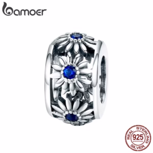 Bamoer Vintage 925 Sterling Silver Empilhável Margarida Flor Spacer Beads Fit Charm Bracelet Jóias Diy Fazendo Scc1118