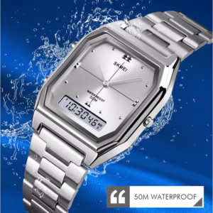 Relógio Skmei Esportivo Vintage Dual Time Japan Dourado Prata À Prova D 'Água Vidro Unissex