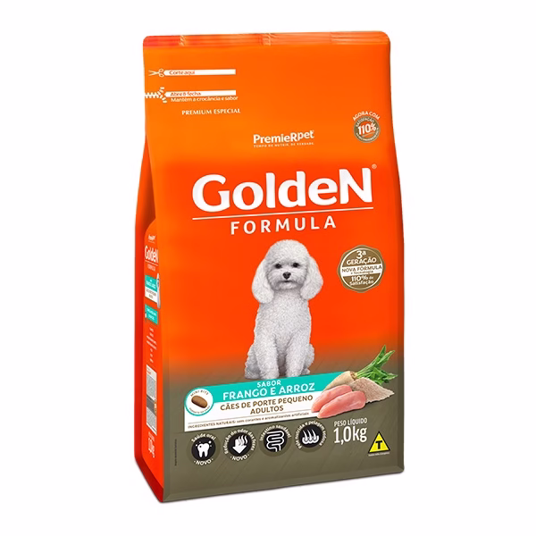 Ração Golden Formula Mini Bits para Cães Adultos de Pequeno Porte Sabor Frango e Arroz - 1Kg
