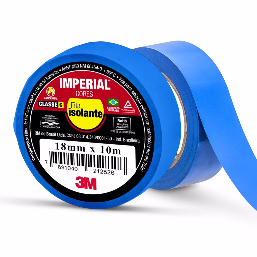 Fita Isolante Azul 10 Metros x 18mm Imperial Cores Uso Geral 3M