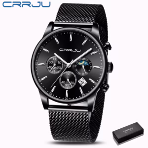 Relógio de Quartzo CRRJU Esportivo Luxuoso com Mostrador Azul  Cronógrafo Masculino 2266