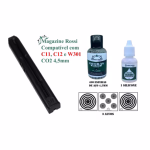 Kit Magazine C11, C12 e W301 Co2 4,5mm + 400 Esferas de Aço 4,5mm + 1 Óleo de silicone + 3 Alvos