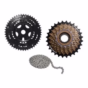 Coroa Engrenagem Tripla Monobloco + Catraca 7v + Corrente 21