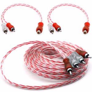 Kit 1 Cabo RCA 5 M + 2 Y Dupla Blindagem Injetado Vermelho Som Automotivo 4mm