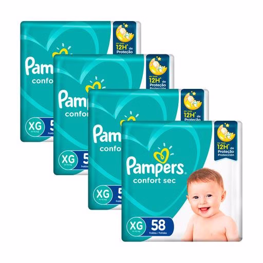 Kit Fralda Pampers Confort Sec Super Tamanho XG com 232 unidades