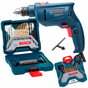 Furadeira Industrial Impacto 3/8 Reversão 450W GSB 450RE + Estojo 30 Peças X-Line BOSCH
