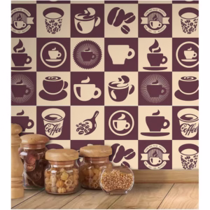 Papel De Parede Adesivo Azulejo Para Cozinha Desenhos Café 1,00 mt