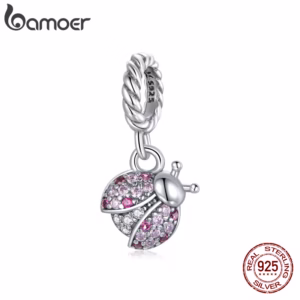 Bamoer Real Silver 925 Pingente Com Cubic Zircon Joaninha Forma Para Pulseira Diy Jóias Charme Scx125