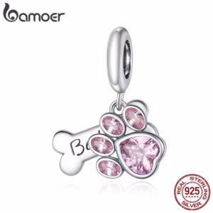 Bamoer 925 Prata Esterlina Moda Bonito Cão Pata Osso Pingente Pulseira Original Feminina SCC1680