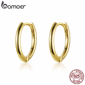 Bamoer Clássico New 925 Sterling Silver Simples Rodada Círculo Brincos De Argola Para As Mulheres Da Moda Jóias Sce558