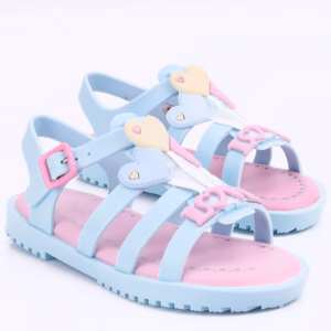 Sandália Infantil Feminina Confortável WorldColors Drops Kids Azul Acqua com Rosa