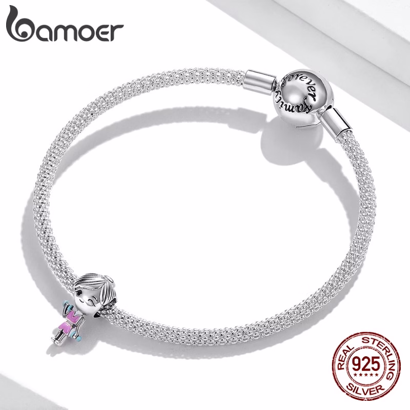 Bamoer Charme de Menina Academia Rosa Prata 925 para Pulseira Fitness DIY BSC488 - Imagem 2