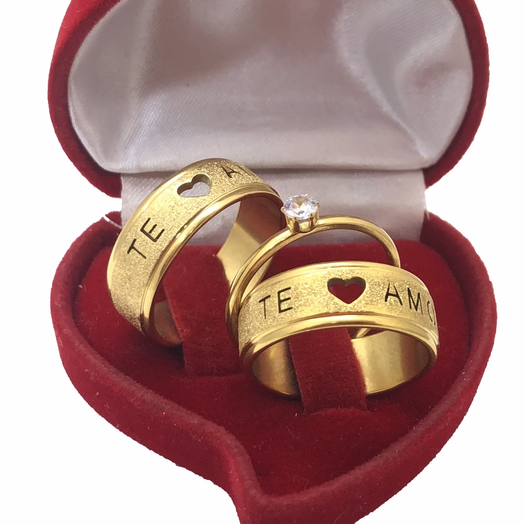 Par de Aliança Anatomica Diamantada Te amo com Coração Vazado de casamento e noivado - Imagem 2