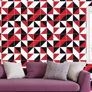 Papel de Parede Adesivo Geométrico Preto Vermelho e Branco Vinilico Autocolante