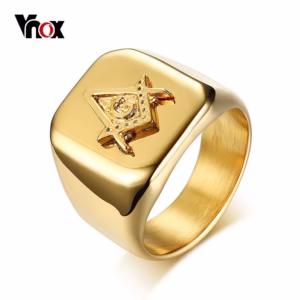 Vnox Gold Tone Anel Mágico Dos Homens Quadrados Livre Mason Anel De Alta Polido De Aço Inoxidável Grande Anel Masculino