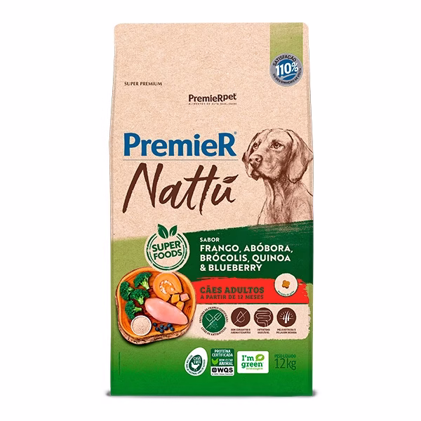 Ração Premier Nattu para Cães Adultos Sabor Abóbora - 12Kg