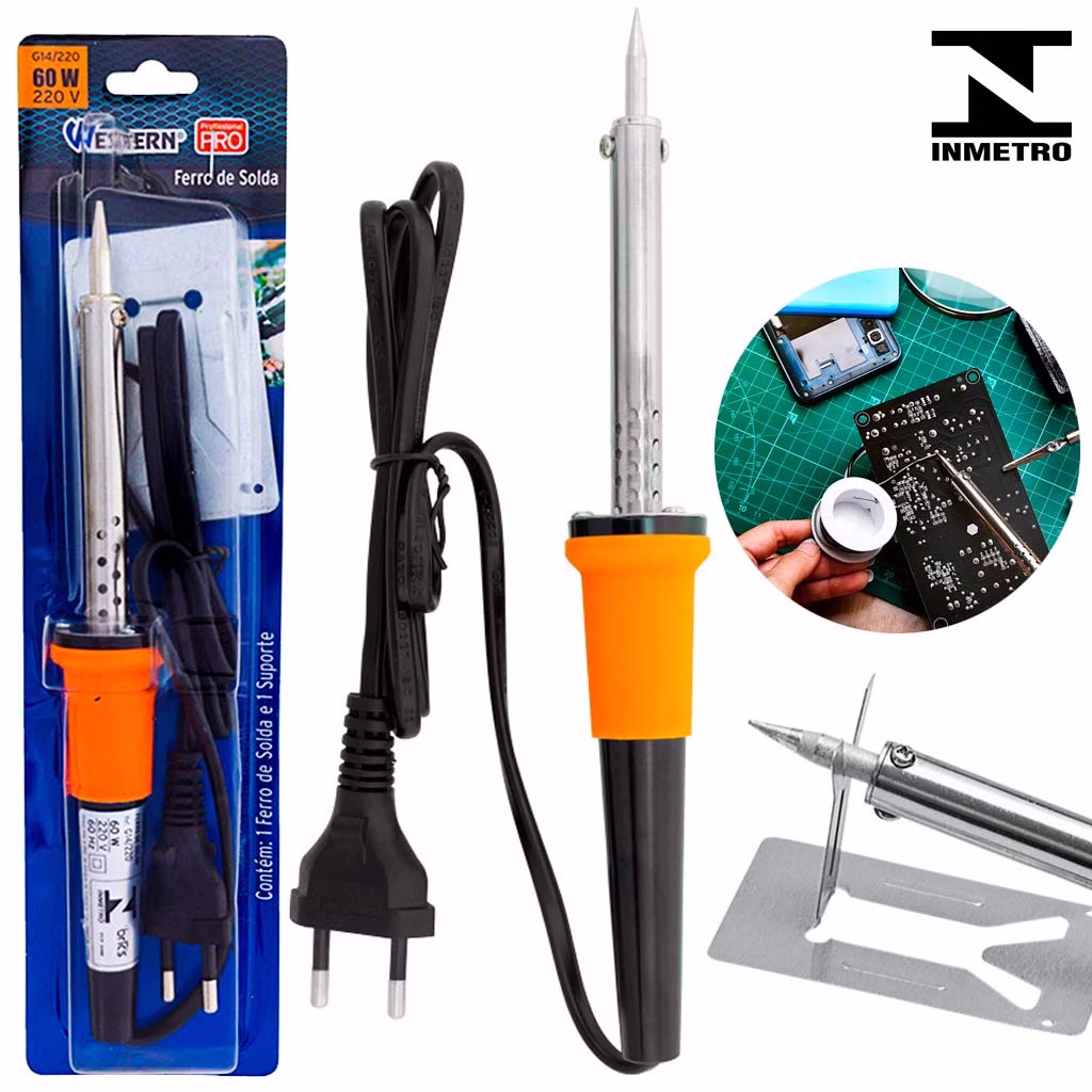 Ferro De Solda 60w 110 - 220v Profissional + Suporte Apoio Solda Eletrônicos Placas Multiuso Prático