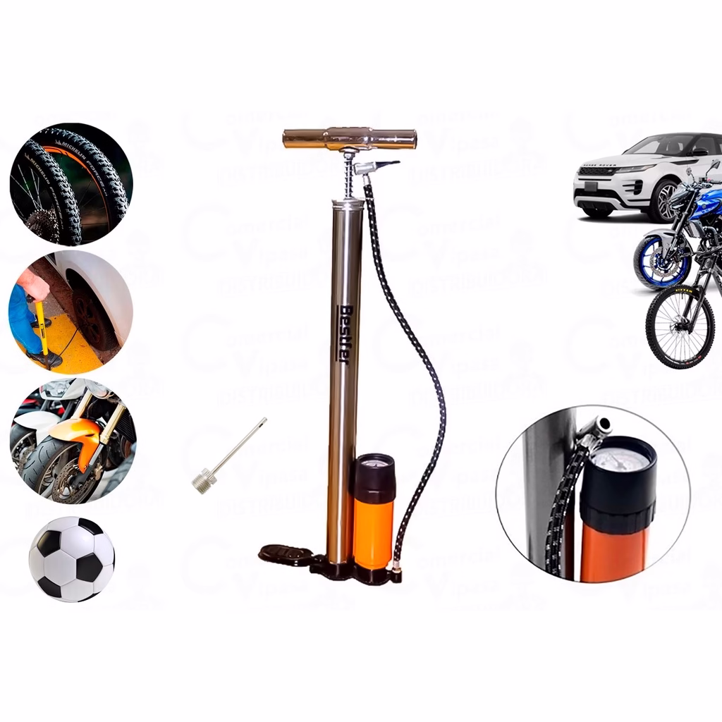 Bomba De Ar Enchendor de Pneu Manual com Manômetro Para Pneu Bola Bicicleta Moto Automotivo
