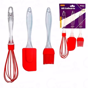 Kit Culinário Espátula Pincel E Batedor de Ovo Silicone 3 peças Western