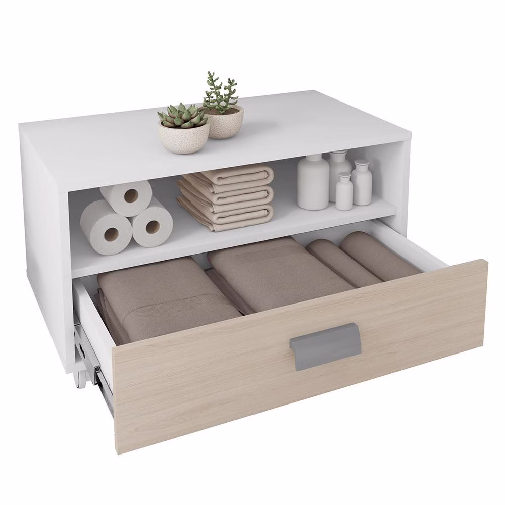 Gabinete Armário Banheiro Com Rodízios Branco Towel Caemmun - Imagem 2