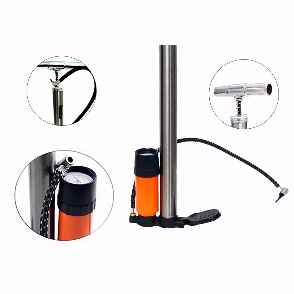 Bomba De Ar Enchendor de Pneu Manual com Manômetro Para Pneu Bola Bicicleta Moto Automotivo - Imagem 2