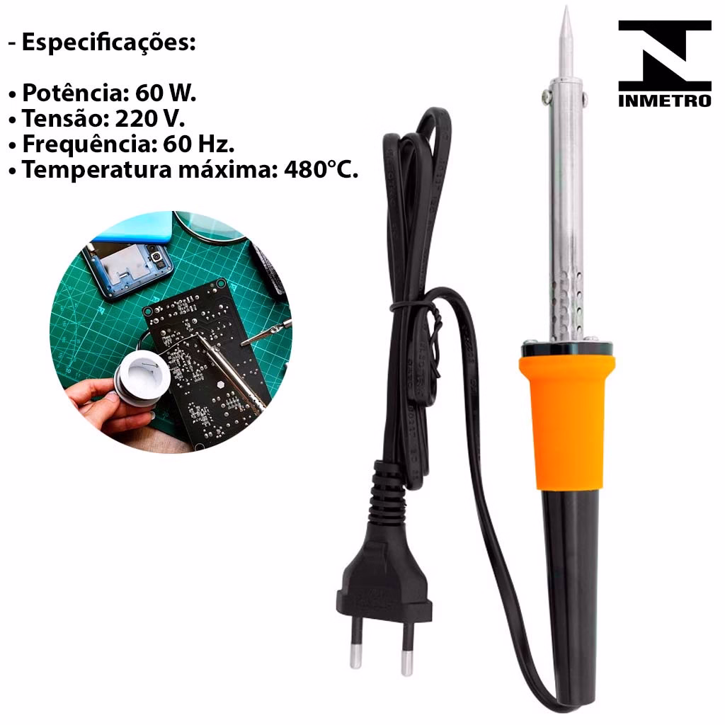 Ferro De Solda 60w 110 - 220v Profissional + Suporte Apoio Solda Eletrônicos Placas Multiuso Prático - Imagem 2