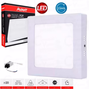 Painel Led Plafon Quadrado Sobrepor 24W - 45W De Potência Branco Frio Design Moderno Avant Bivolt