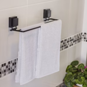 Porta Toalhas Duplo Toalheiro Parede Box 45cm Preto Fosco Ventosa Sem Furo