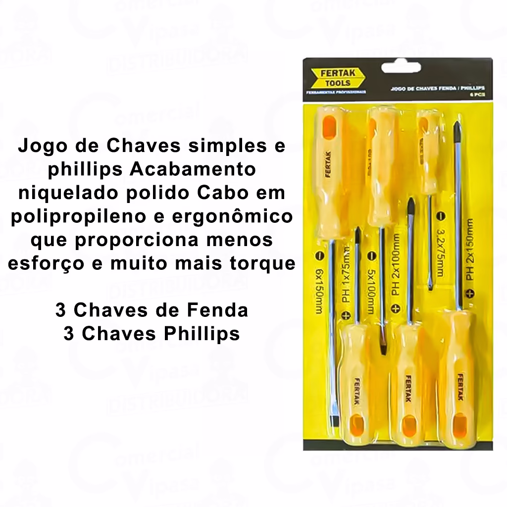 Kit Jogo De Chaves 6 Peças 3/16Pol. Fenda E Phillips Aço Cromado Resistente Reparos Uso Geral - Imagem 2