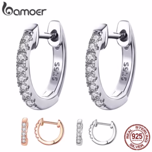 BAMOER Hoop Earrings for Women Genuine 925 Sterling Silver Gold Rose Gold Silver Color SCE498
