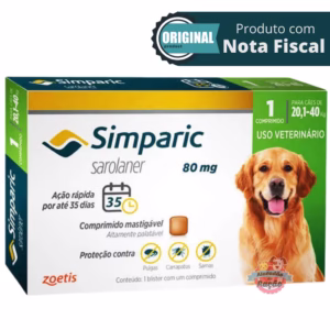 Simparic para Cães de 20,1 a 40 Kg (80 mg) Antipulgas e Carrapatos - CAIXA 1 Comprimido ORIGINAL