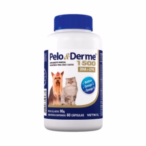 Pelo E Derme 1500mg Vetnil Com 60 Capsulas para dermatite e alergia de pele cachorro e gato