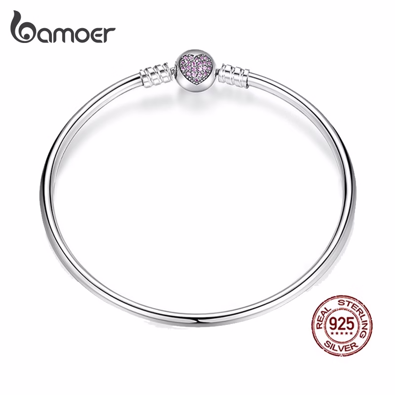 Bamoer Real Silver 925 Bracelet & Bangle Com Amor Pingente De Zircão Cúbico Embutido Moda Jóias Para As Mulheres & Meninas Presentes Pas904