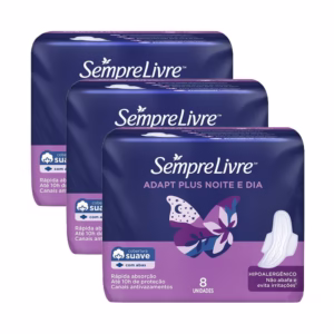 Kit 24 Absorventes Externo Sempre Livre Adapt Plus Noite e Dia Cobertura Suave com Abas