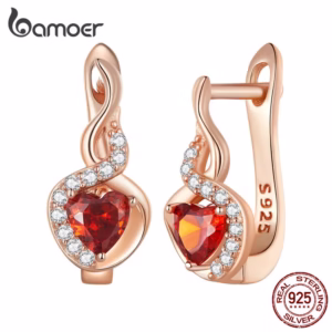 Bamoer 925 Brincos De Prata Rosa De Ouro Coração Zircon Earbuckles Fashion Jewelry As Gift BSE815