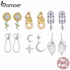 Brincos Bamoer 925 Silver Dreamcatcher Star Pattern Ear Bluckets Jóias De Moda Feminina