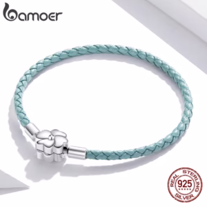 Bamoer Pulseira De Couro Genuíno Com Pingente De Trevo De Prata Esterlina 925 Moda Jóias Para Mulheres & Meninas 2 Estilos Scb220