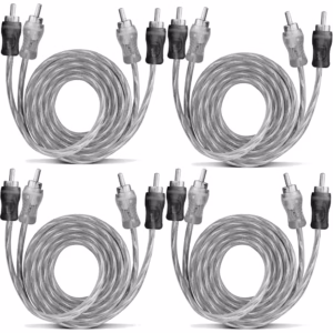 Kit 4 Cabo RCA 1 Metro Dupla Blindagem Injetado 4mm Preto Som Automotivo Conectores Duplos De Alta Pressão Caixa Bob Paredão