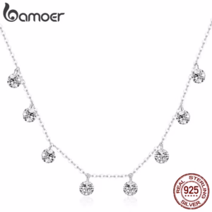 Bamoer Real 925 Sterling Silver Dazzling Cubic Zircon Rodada Círculo Cz Pingente Colares Para As Mulheres Jóias De Prata Esterlina Scn299
