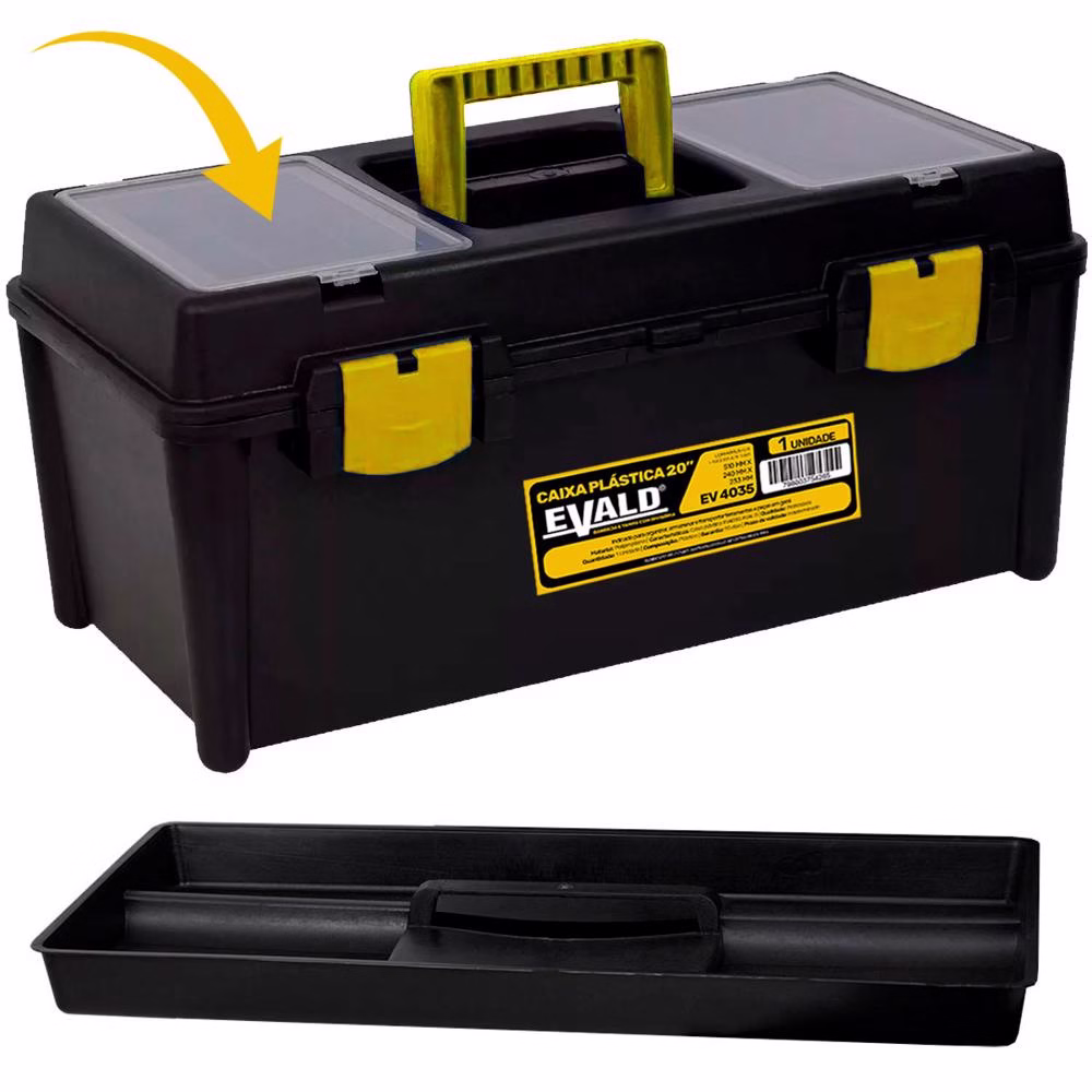 Caixa de Ferramentas 20 POL Bandeja e Tampa com 2 Divisórias EV4035 EVALD