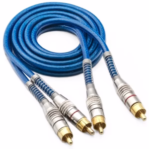 Cabo RCA 1 Metro Dupla Blindagem 5mm Plug Metal Azul