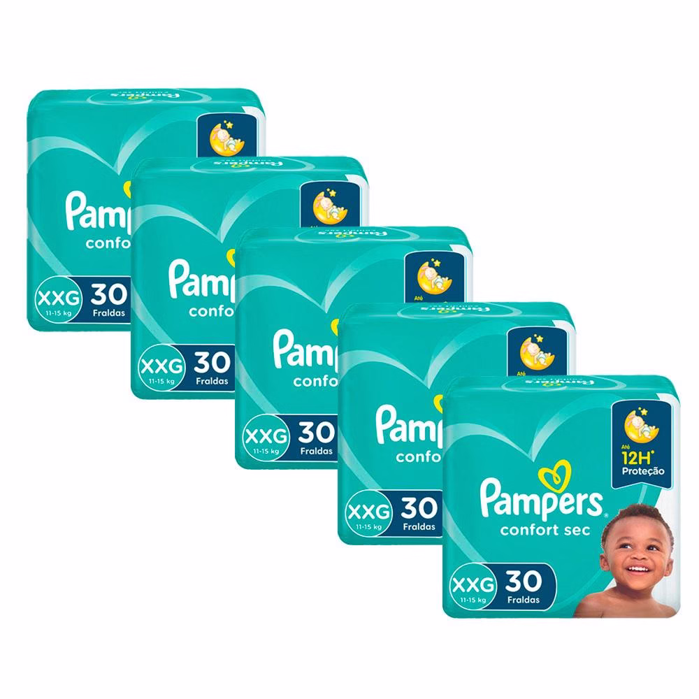 Kit Fralda Pampers Confort Sec XXG com 150 unidades
